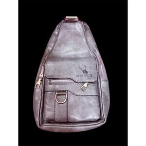 WEIXIER Gray Faux Leather Chest Sling Bag Mens Crossbody Shoulder Backpack